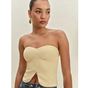 NEW Reformation Maisie Linen Top Parmesan Yellow Cropped Zip Topless Smocked 4
